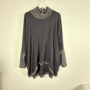 Inside Out Womens Striped Trim Long Sleeve Oversized Cowl Neck Tunic Top Small